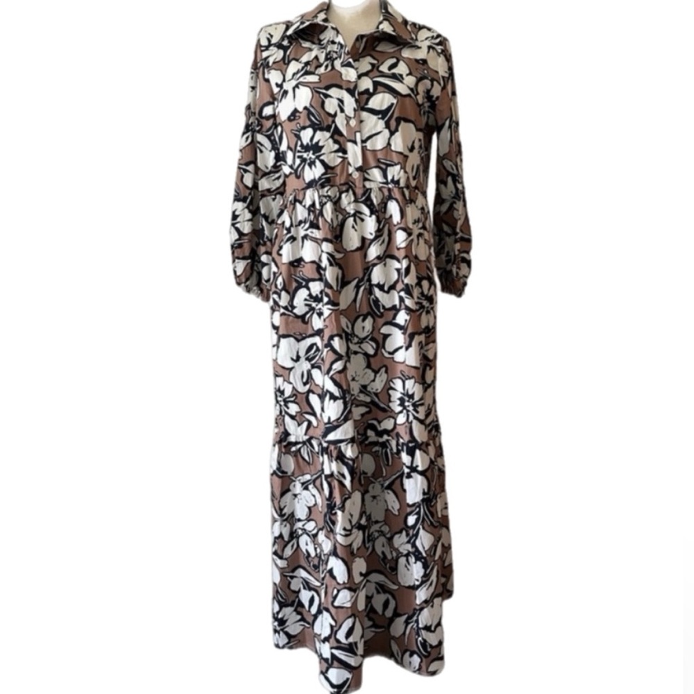 Cynthia Rowley Brown and White Floral Midi Dress